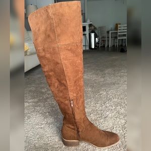 Brown Man Made Suede High Knee Boots